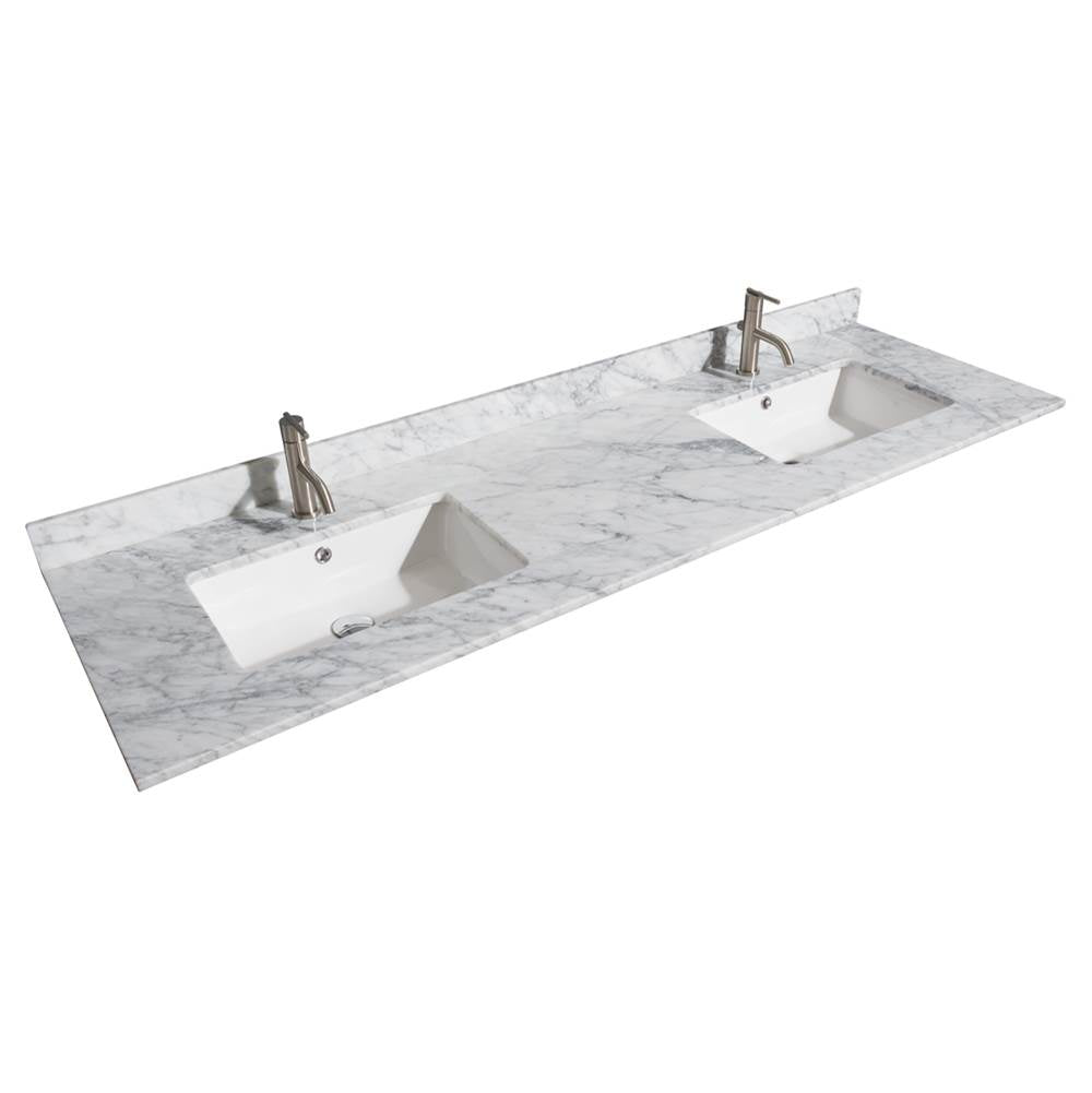 Margate 72 Inch Double Bathroom Vanity in Dark Gray, White Carrara Marble Countertop, Undermount Square Sinks, and No Mirror