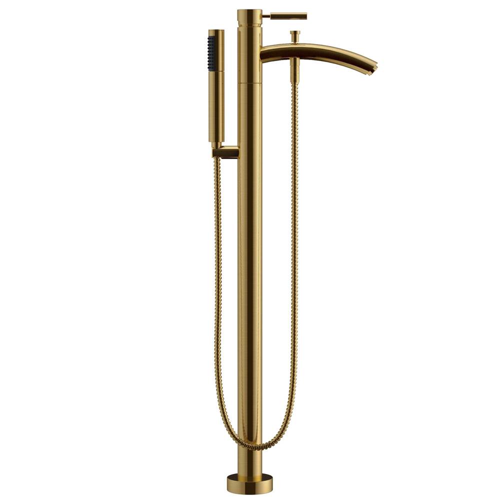 Wyndham Collection - Taron Modern-Style Bathroom Tub Filler Faucet (Floor-mounted) in Brushed Gold