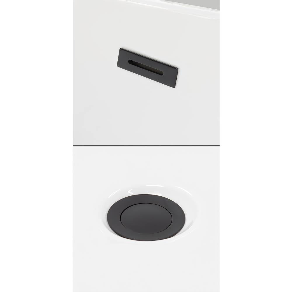 Juno 63 Inch Freestanding Bathtub in White with Floor Mounted Faucet, Drain and Overflow Trim in Matte Black