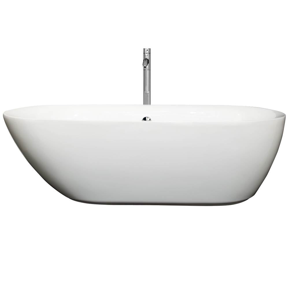 Wyndham Collection - Melissa 71 Inch Freestanding Bathtub in White with Floor Mounted Faucet, Drain and Overflow Trim in Polished Chrome - White With Polished Chrome