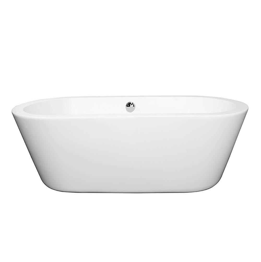 Wyndham Collection - Mermaid 67 Inch Freestanding Bathtub in White with Polished Chrome Drain and Overflow Trim - White With Polished Chrome