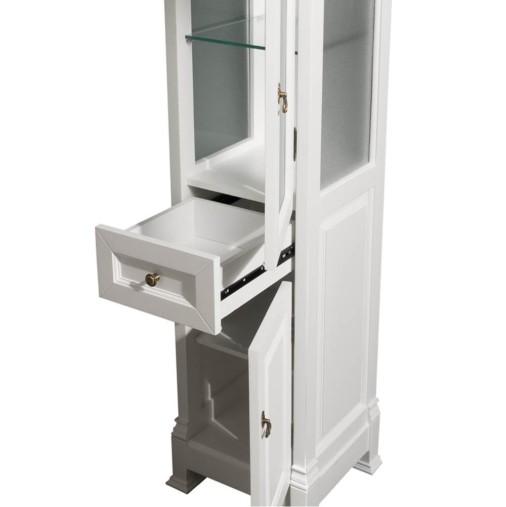 Andover Solid Oak Bathroom Linen Tower with Cabinet Storage in White