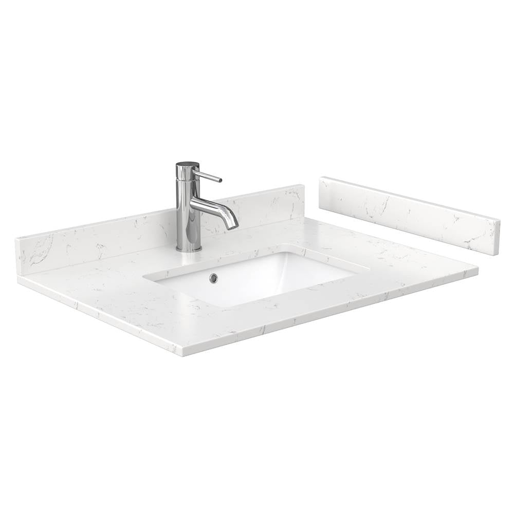 Daria 30 Inch Single Bathroom Vanity in White, Carrara Cultured Marble Countertop, Undermount Square Sink, 24 Inch Mirror