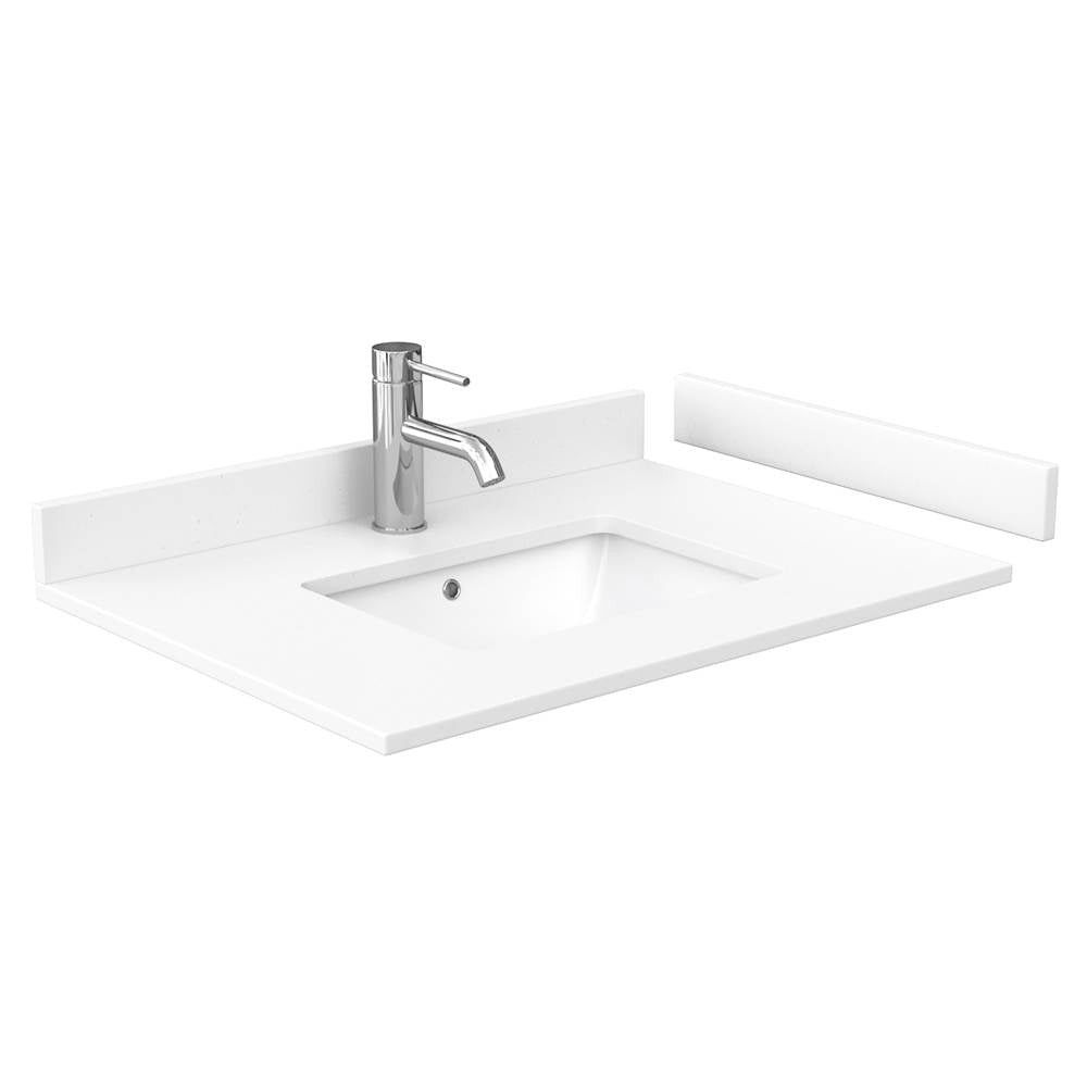 Daria 30 Inch Single Bathroom Vanity in White, White Cultured Marble Countertop, Undermount Square Sink, Medicine Cabinet, Brushed Gold Trim