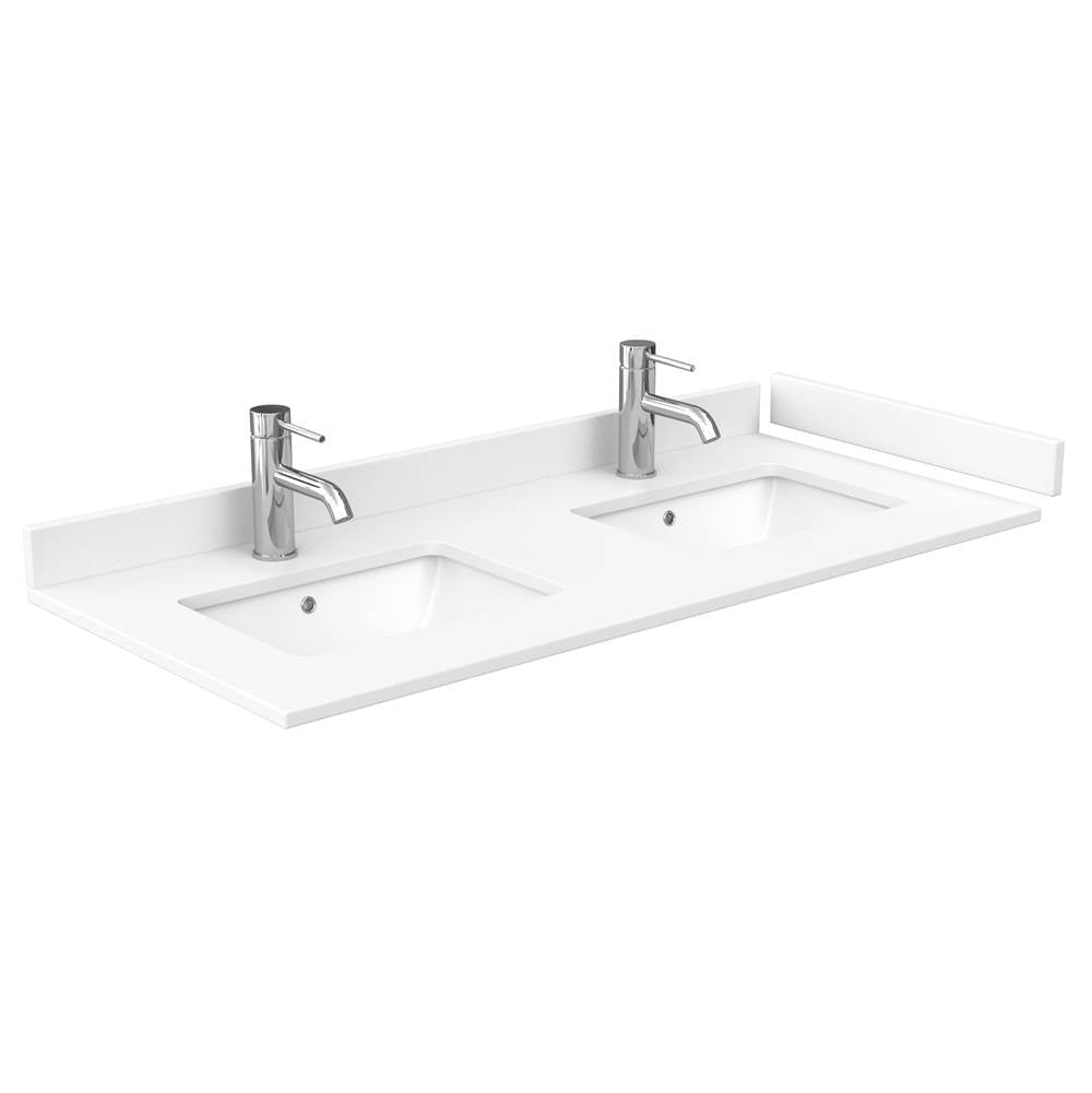 Avery 48 Inch Double Bathroom Vanity in White, White Cultured Marble Countertop, Undermount Square Sinks, 46 Inch Mirror, Brushed Gold Trim