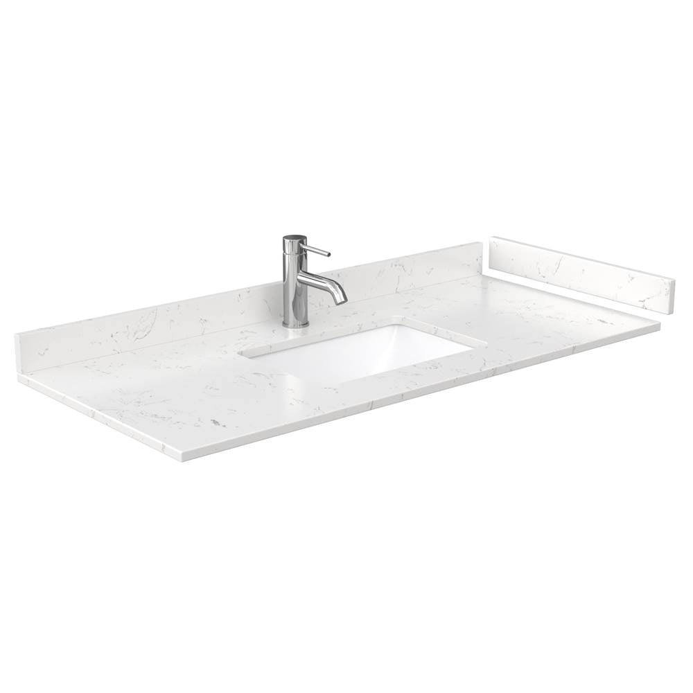 Daria 48 Inch Single Bathroom Vanity in White, Carrara Cultured Marble Countertop, Undermount Square Sink, Medicine Cabinet, Brushed Gold Trim