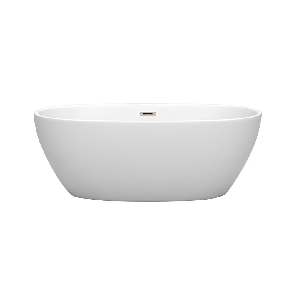 Juno 63 Inch Freestanding Bathtub in Matte White with Brushed Nickel Drain and Overflow Trim