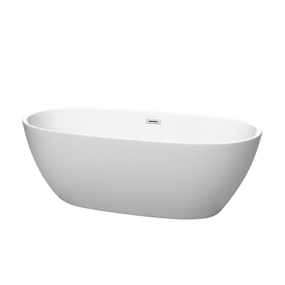 Wyndham Collection - Juno 67 Inch Freestanding Bathtub in Matte White with Polished Chrome Drain and Overflow Trim