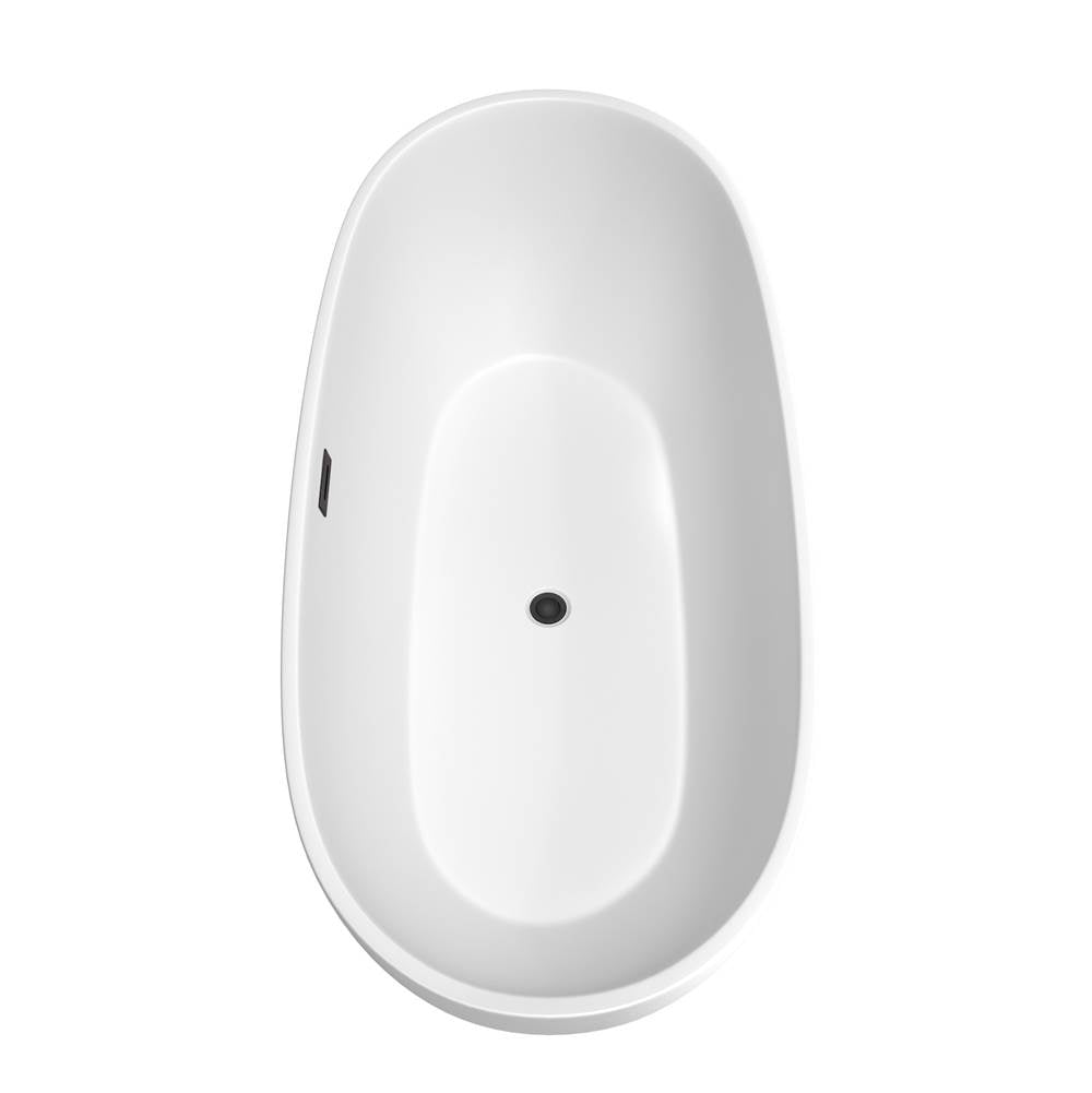 Juno 71 Inch Freestanding Bathtub in Matte White with Floor Mounted Faucet, Drain and Overflow Trim in Matte Black