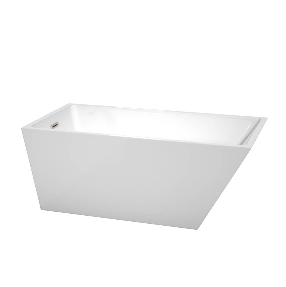 Wyndham Collection - Hannah 59 Inch Freestanding Bathtub in White with Brushed Nickel Drain and Overflow Trim - White With Brushed Nickel