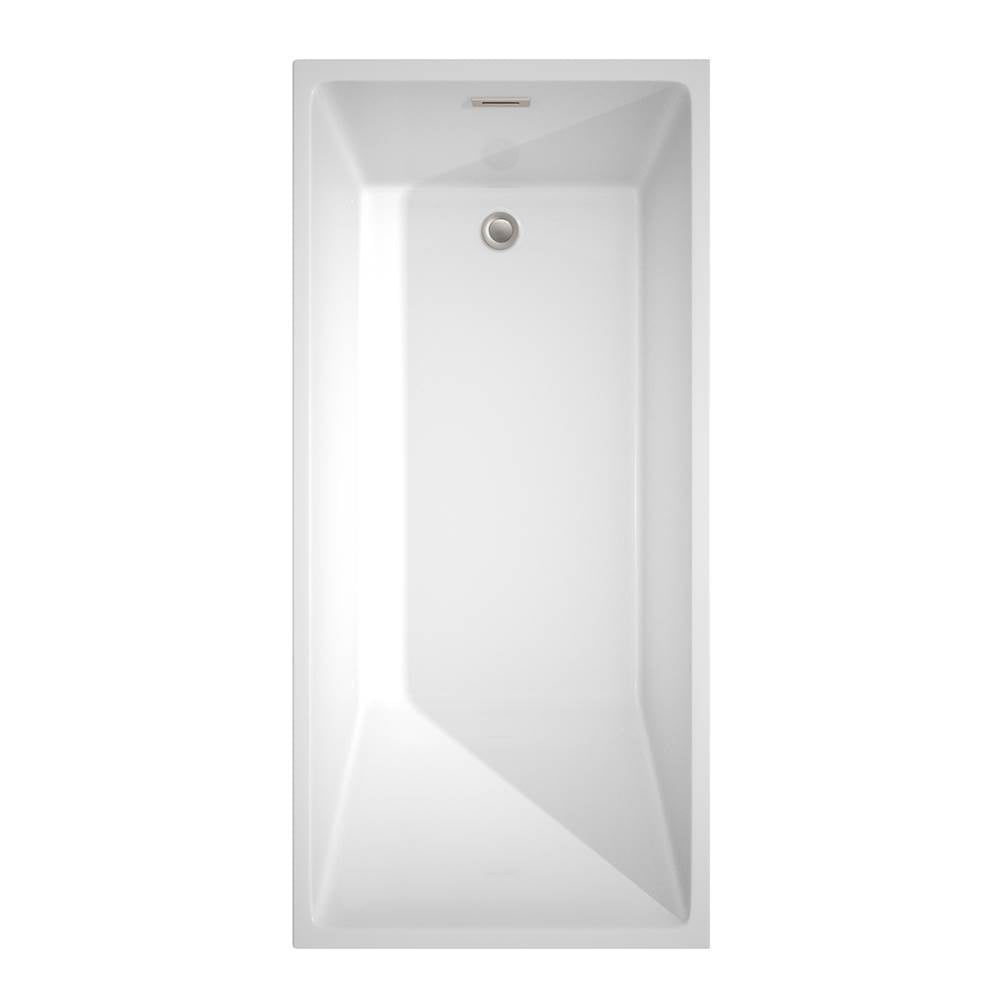 Hannah 67 Inch Freestanding Bathtub in White with Floor Mounted Faucet, Drain and Overflow Trim in Brushed Nickel