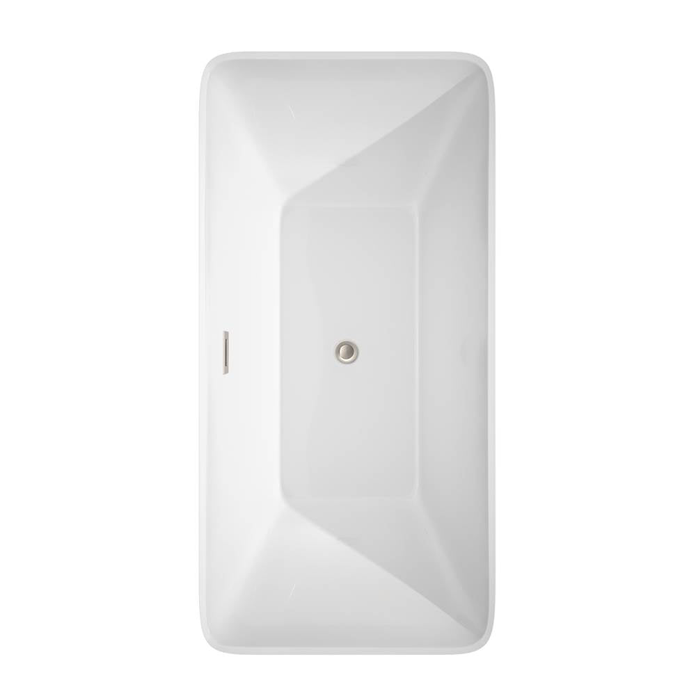 Tiffany 59 Inch Freestanding Bathtub in White with Floor Mounted Faucet, Drain and Overflow Trim in Brushed Nickel