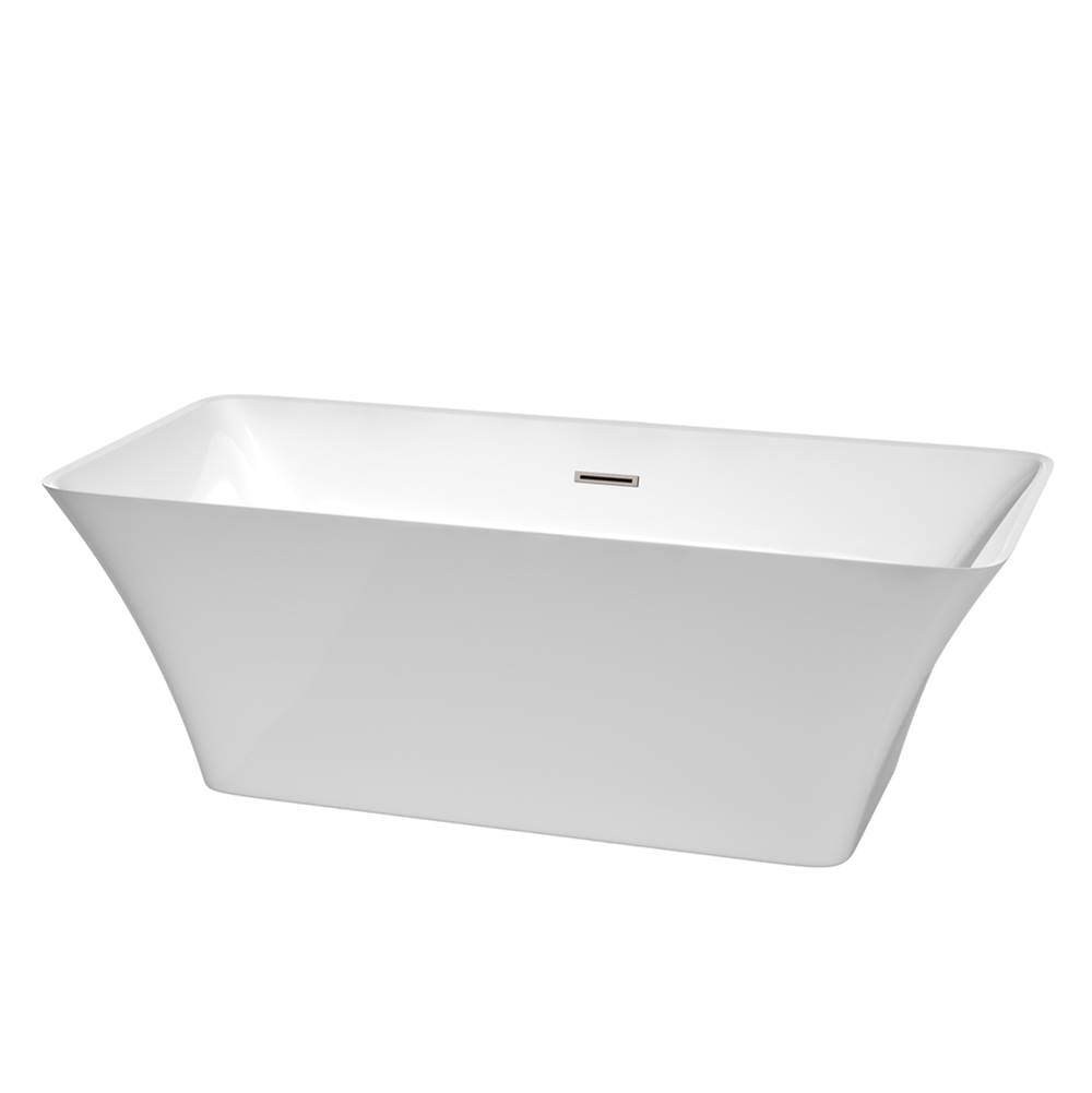 Wyndham Collection - Tiffany 67 Inch Freestanding Bathtub in White with Brushed Nickel Drain and Overflow Trim - White With Brushed Nickel