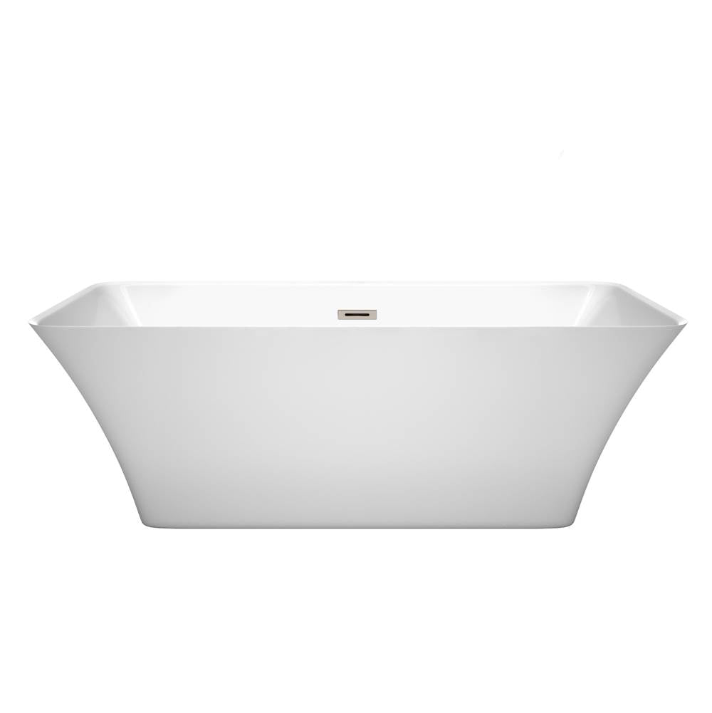 Tiffany 67 Inch Freestanding Bathtub in White with Polished Chrome Drain and Overflow Trim