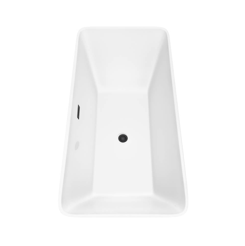 Tiffany 67 Inch Freestanding Bathtub in White with Floor Mounted Faucet, Drain and Overflow Trim in Matte Black
