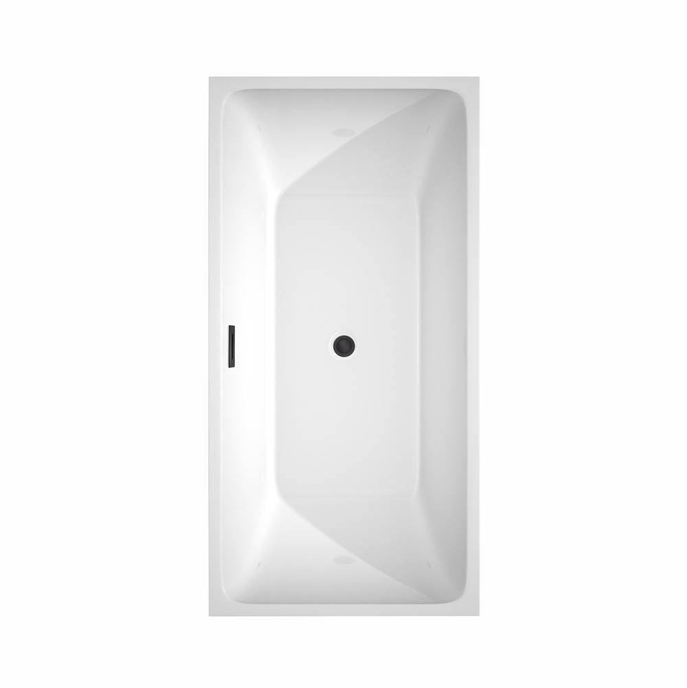 Rachel 59 Inch Freestanding Bathtub in White with Floor Mounted Faucet, Drain and Overflow Trim in Matte Black