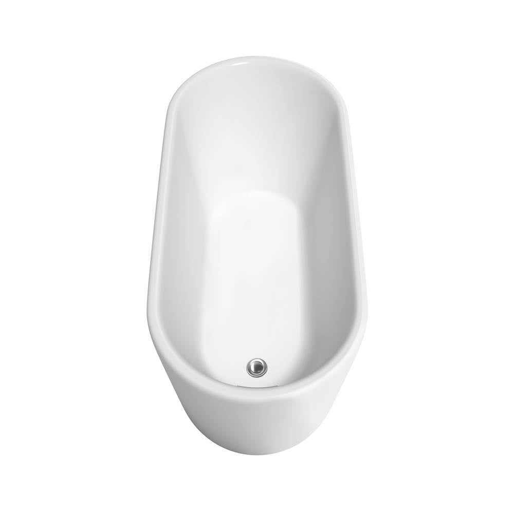 Ursula 59 Inch Freestanding Bathtub in White with Floor Mounted Faucet, Drain and Overflow Trim in Brushed Nickel