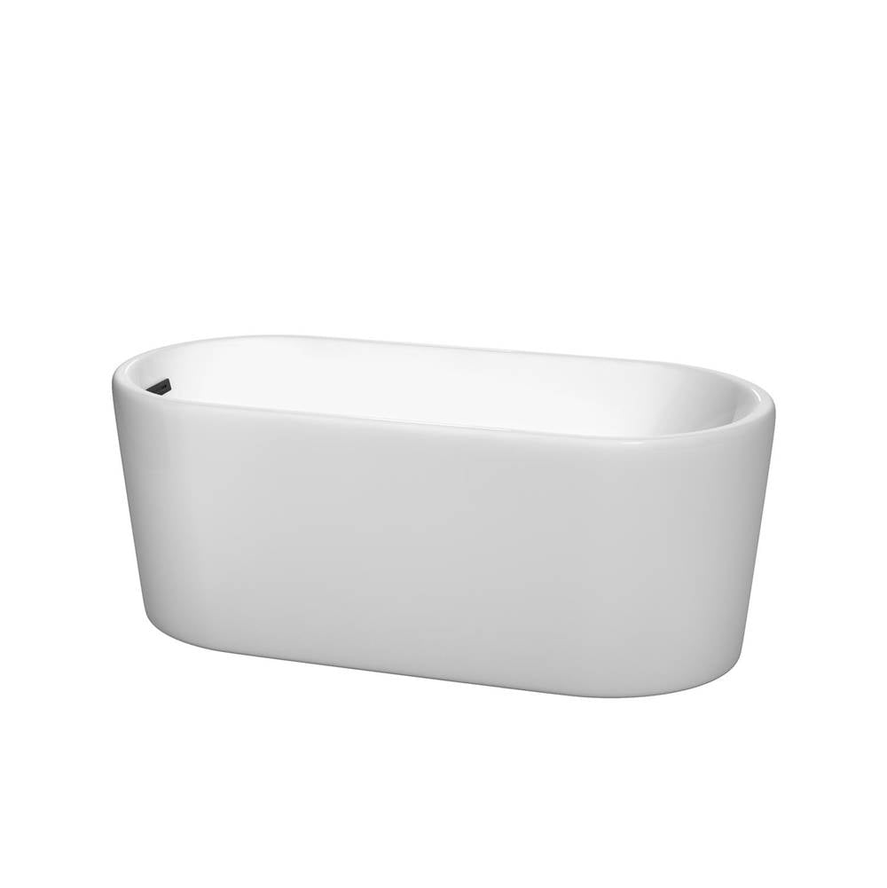 Wyndham Collection - Ursula 59 Inch Freestanding Bathtub in White with Matte Black Drain and Overflow Trim