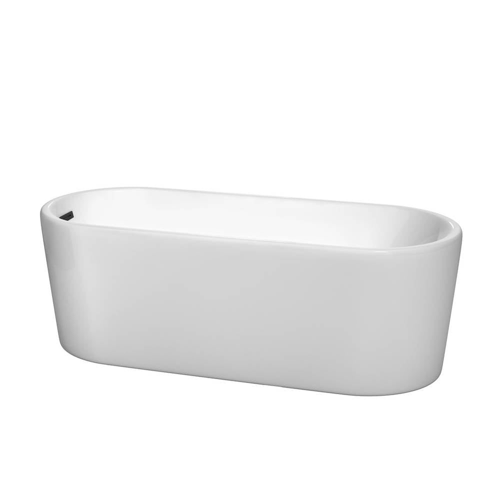 Wyndham Collection - Ursula 67 Inch Freestanding Bathtub in White with Matte Black Drain and Overflow Trim