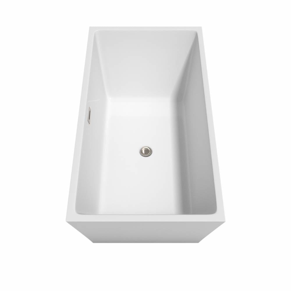 Sara 59 Inch Freestanding Bathtub in White with Floor Mounted Faucet, Drain and Overflow Trim in Brushed Nickel