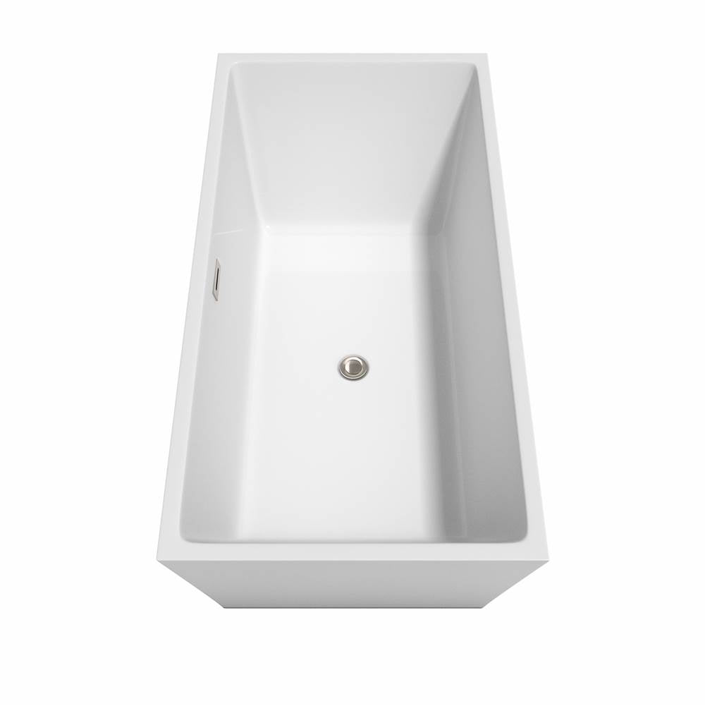 Sara 63 Inch Freestanding Bathtub in White with Floor Mounted Faucet, Drain and Overflow Trim in Brushed Nickel
