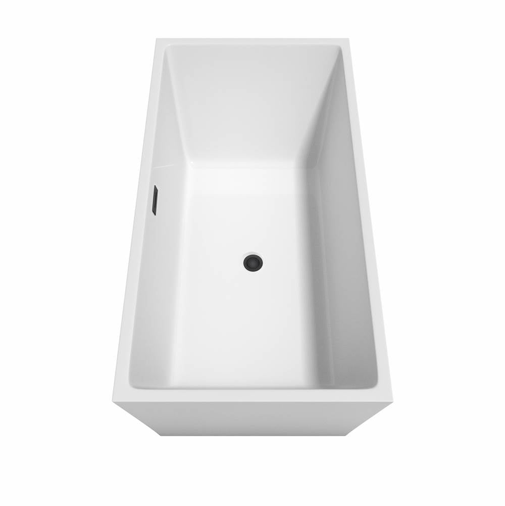 Sara 63 Inch Freestanding Bathtub in White with Floor Mounted Faucet, Drain and Overflow Trim in Matte Black