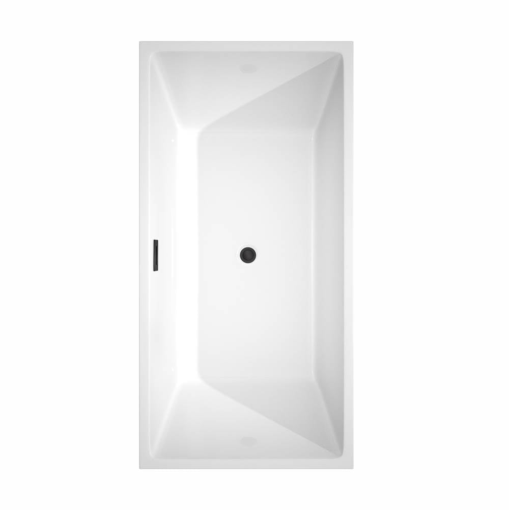 Sara 63 Inch Freestanding Bathtub in White with Floor Mounted Faucet, Drain and Overflow Trim in Matte Black
