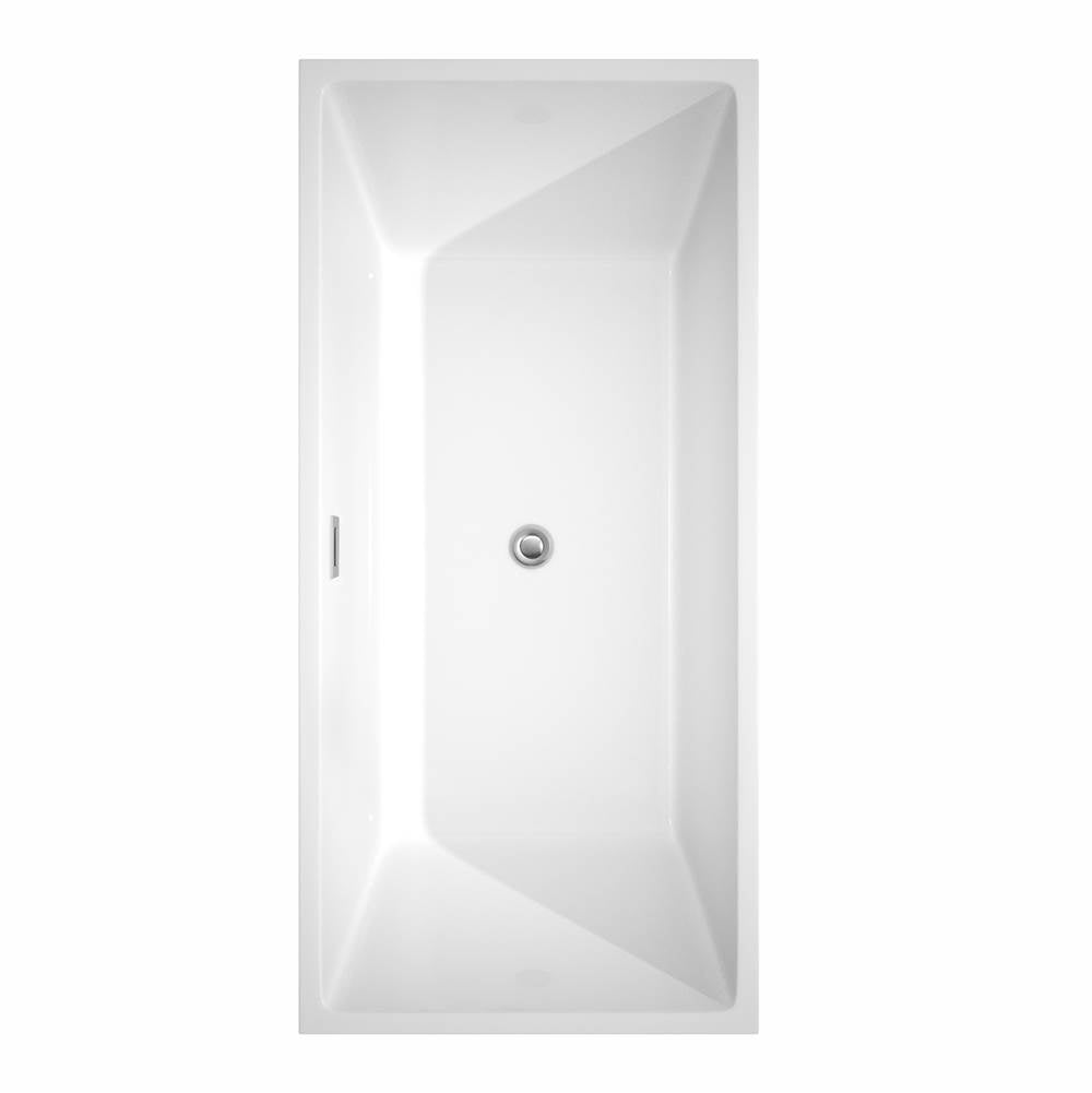 Sara 67 Inch Freestanding Bathtub in White with Polished Chrome Trim and Floor Mounted Faucet in Matte Black