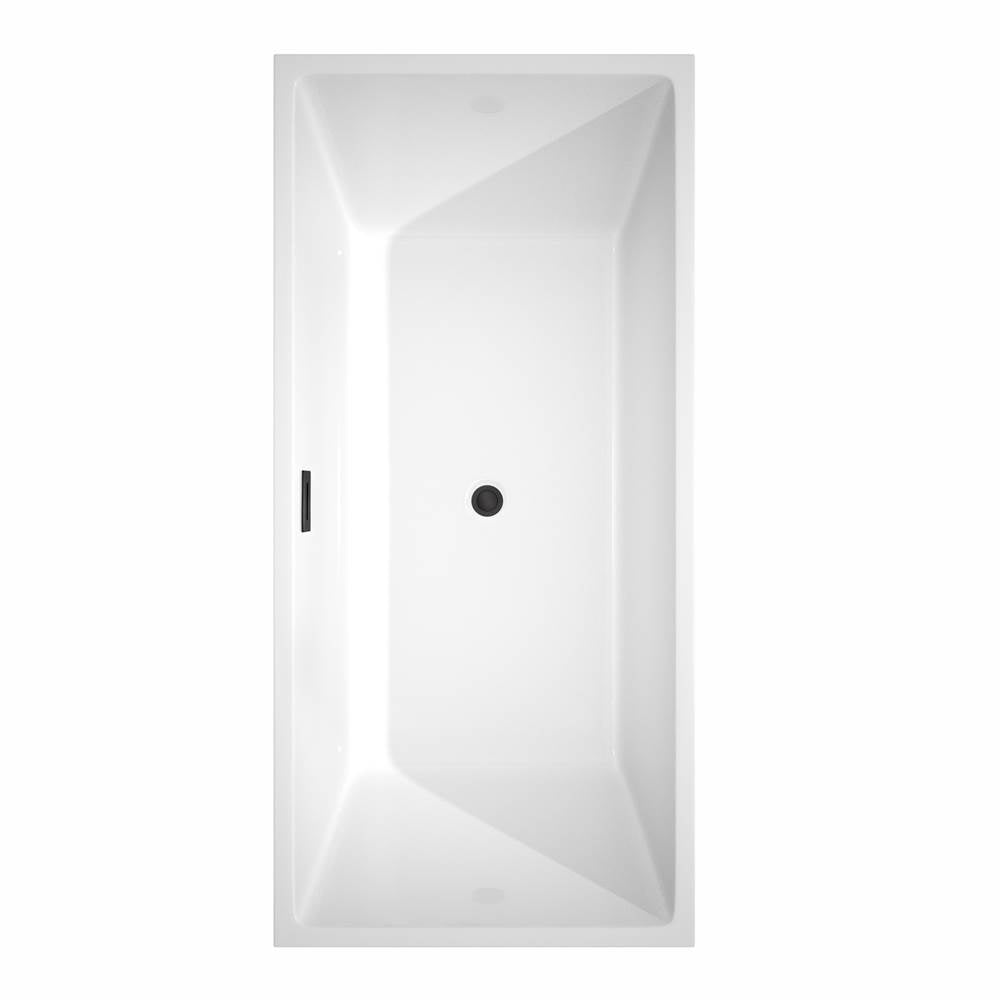 Sara 67 Inch Freestanding Bathtub in White with Floor Mounted Faucet, Drain and Overflow Trim in Matte Black