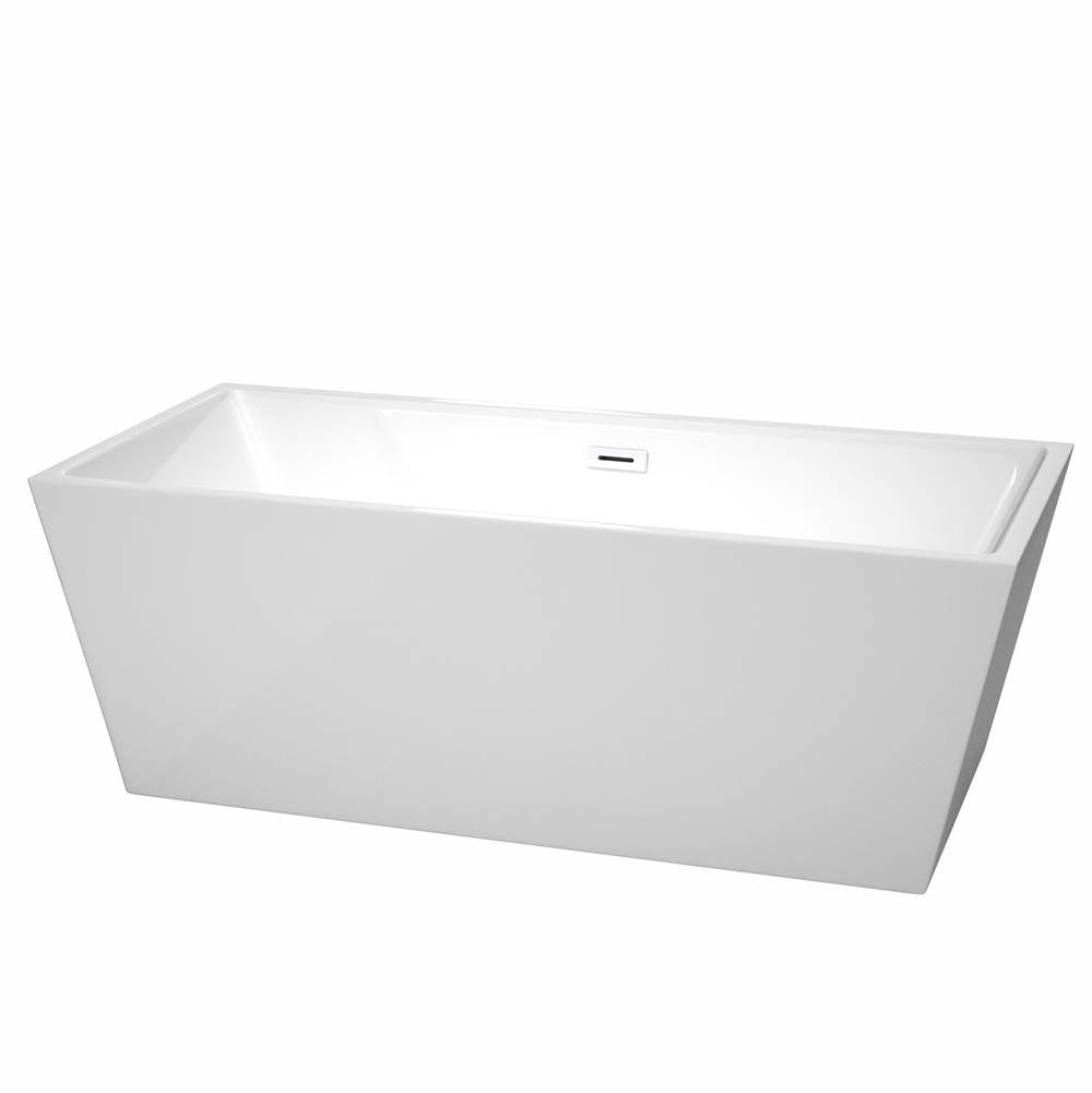 Wyndham Collection - Sara 67 Inch Freestanding Bathtub in White with Shiny White Drain and Overflow Trim