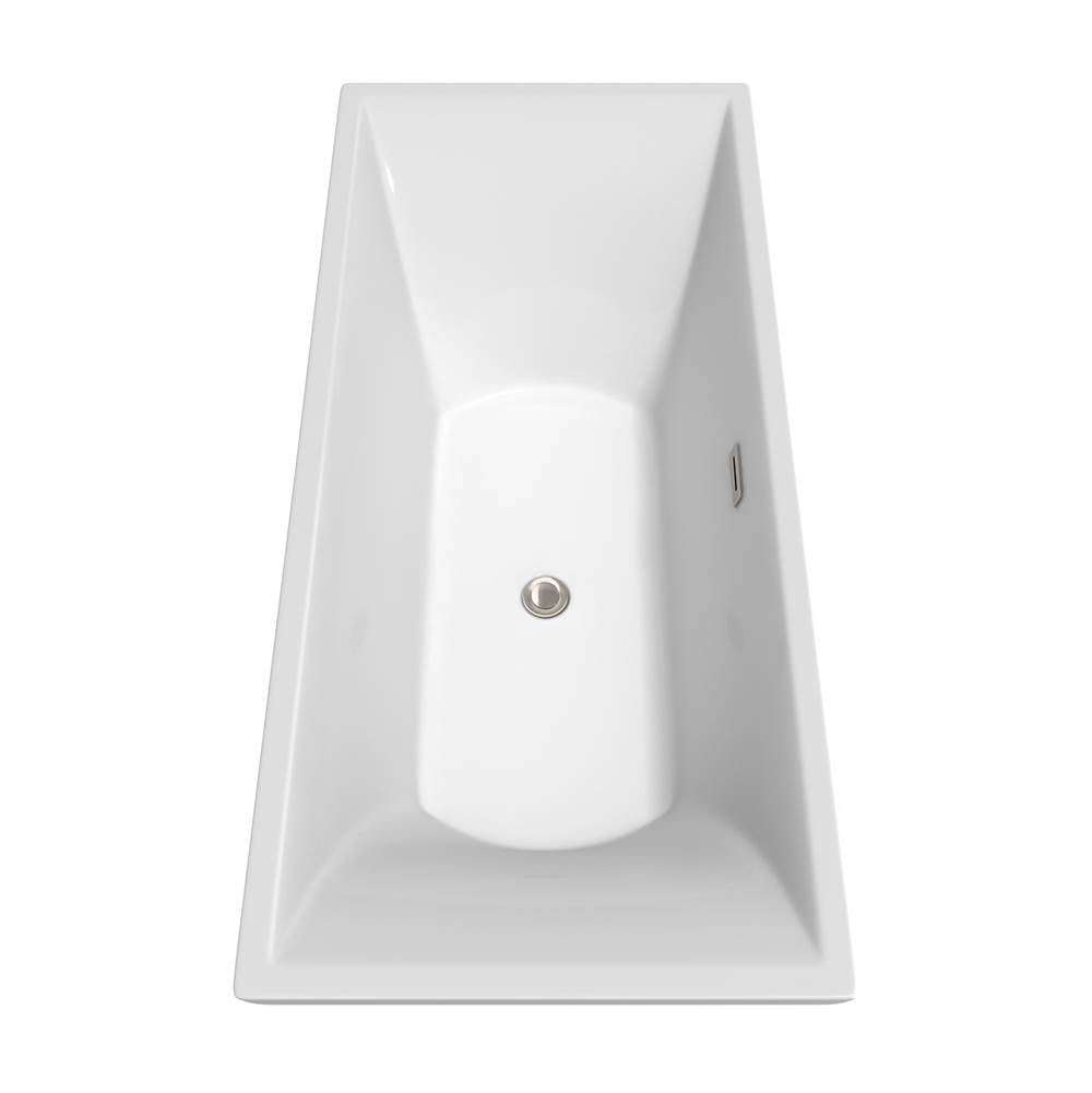 Maryam 71 Inch Freestanding Bathtub in White with Floor Mounted Faucet, Drain and Overflow Trim in Brushed Nickel