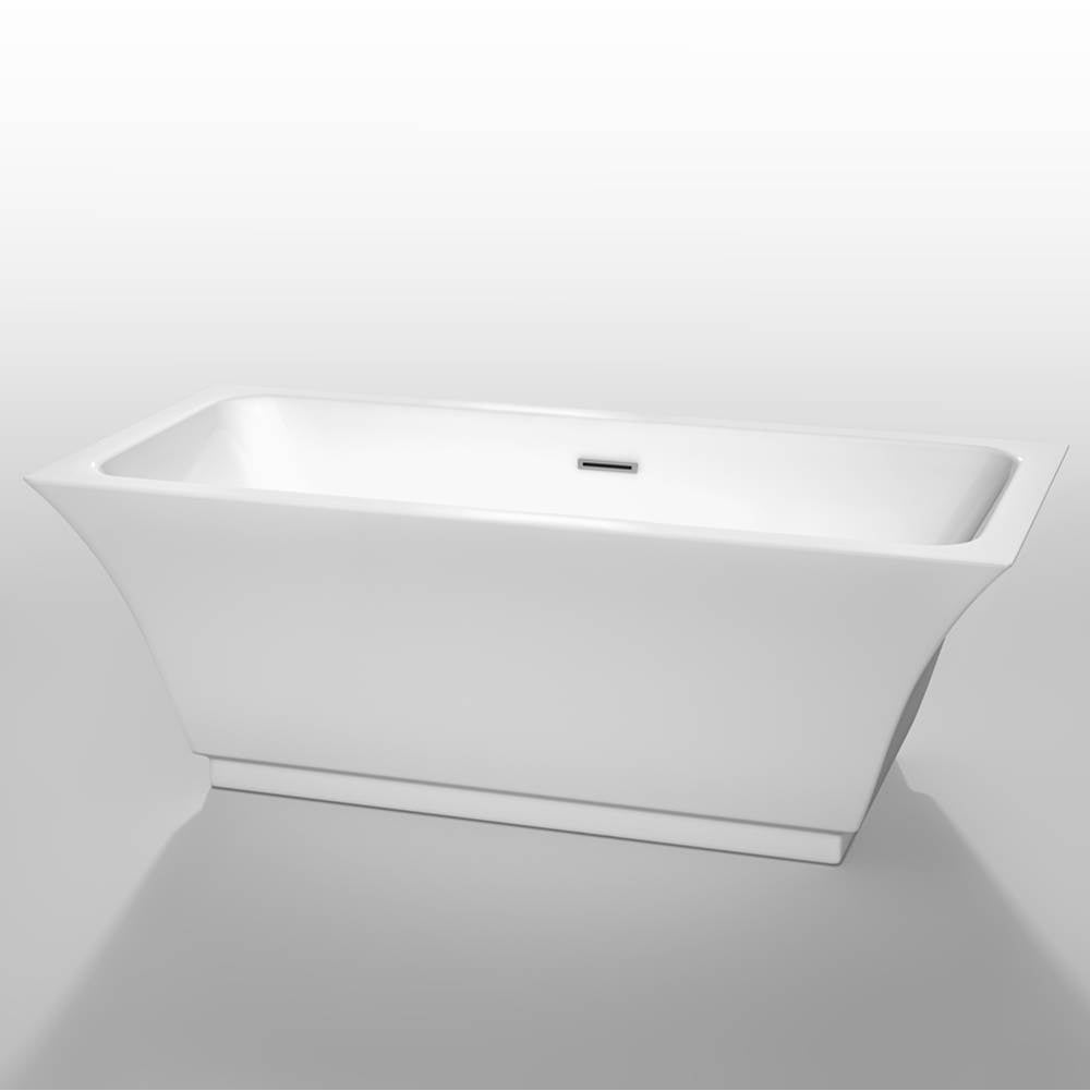 Wyndham Collection - Galina 67 Inch Freestanding Bathtub in White with Polished Chrome Drain and Overflow Trim - White With Polished Chrome