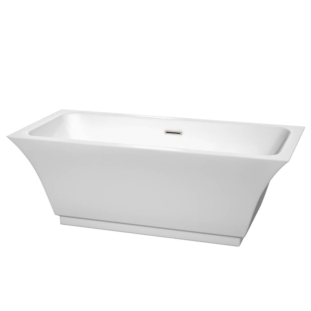 Wyndham Collection - Galina 67 Inch Freestanding Bathtub in White with Brushed Nickel Drain and Overflow Trim - White With Brushed Nickel