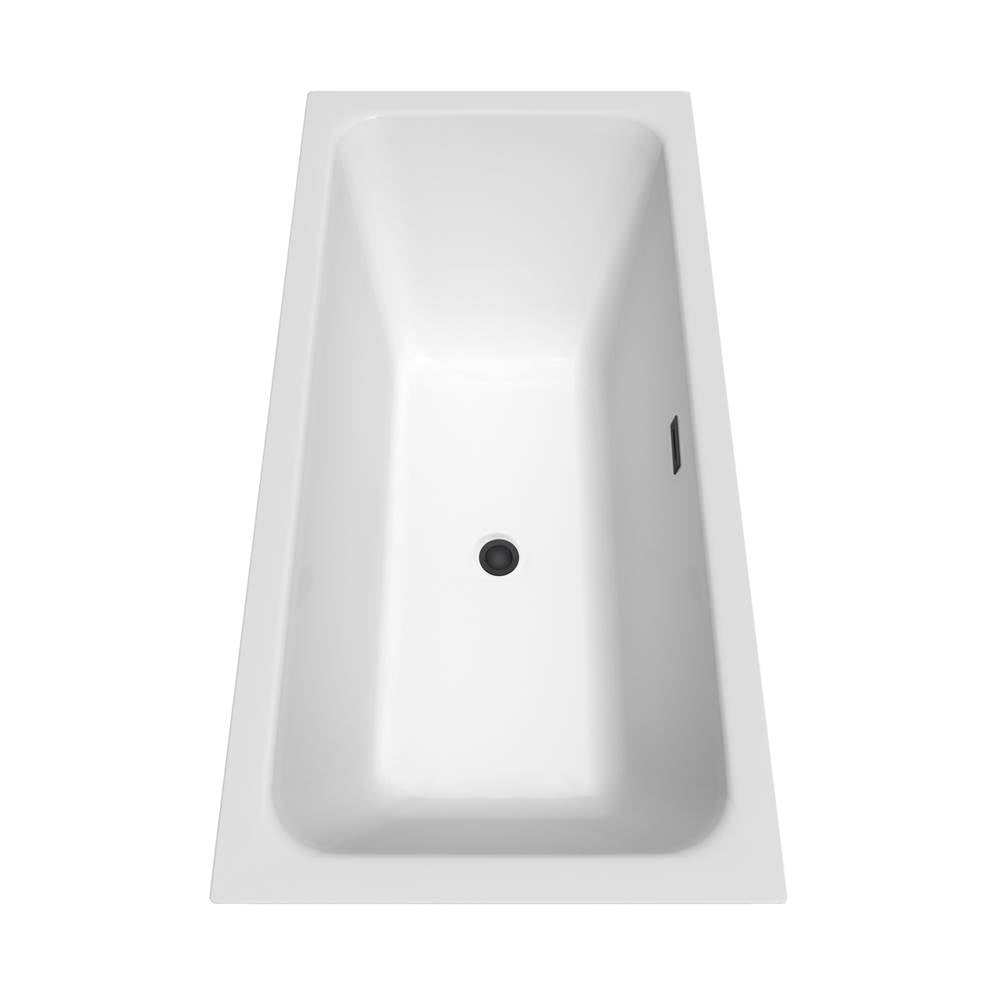 Galina 67 Inch Freestanding Bathtub in White with Floor Mounted Faucet, Drain and Overflow Trim in Matte Black