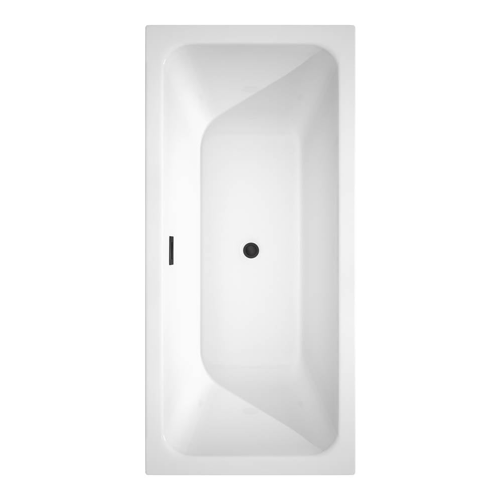 Galina 67 Inch Freestanding Bathtub in White with Floor Mounted Faucet, Drain and Overflow Trim in Matte Black