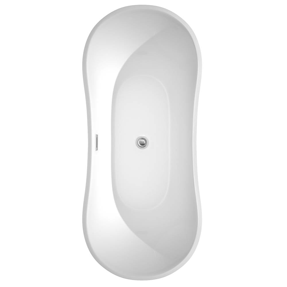 Bolera 71 Inch Freestanding Bathtub in White with Floor Mounted Faucet, Drain and Overflow Trim in Brushed Nickel