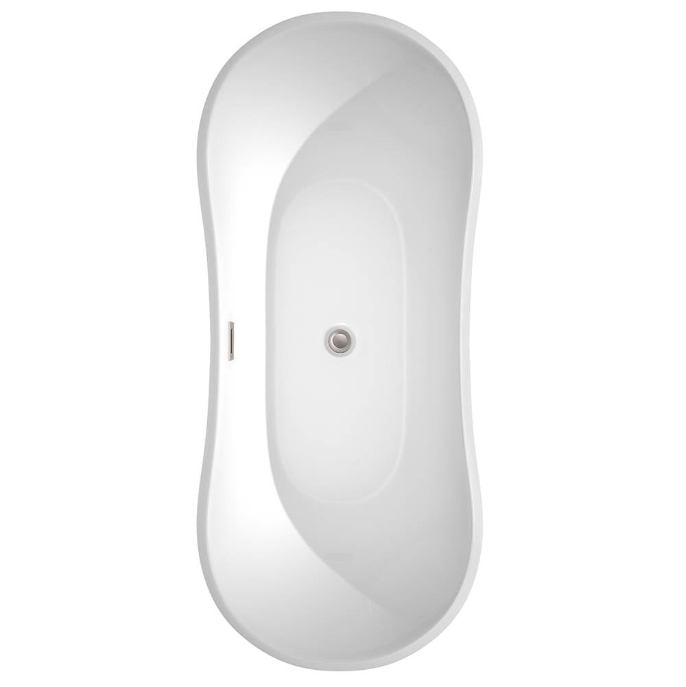 Bolera 71 Inch Freestanding Bathtub in White with Floor Mounted Faucet, Drain and Overflow Trim in Brushed Nickel