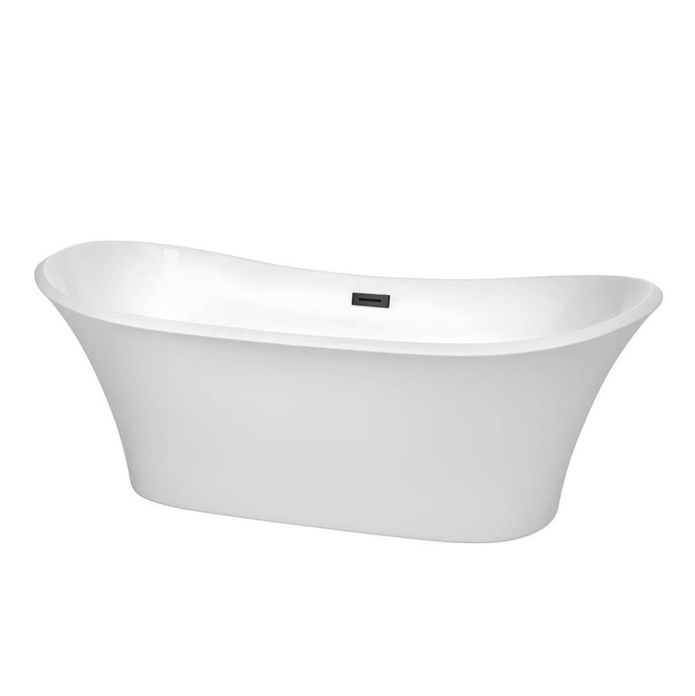 Wyndham Collection - Bolera 71 Inch Freestanding Bathtub in White with Matte Black Drain and Overflow Trim