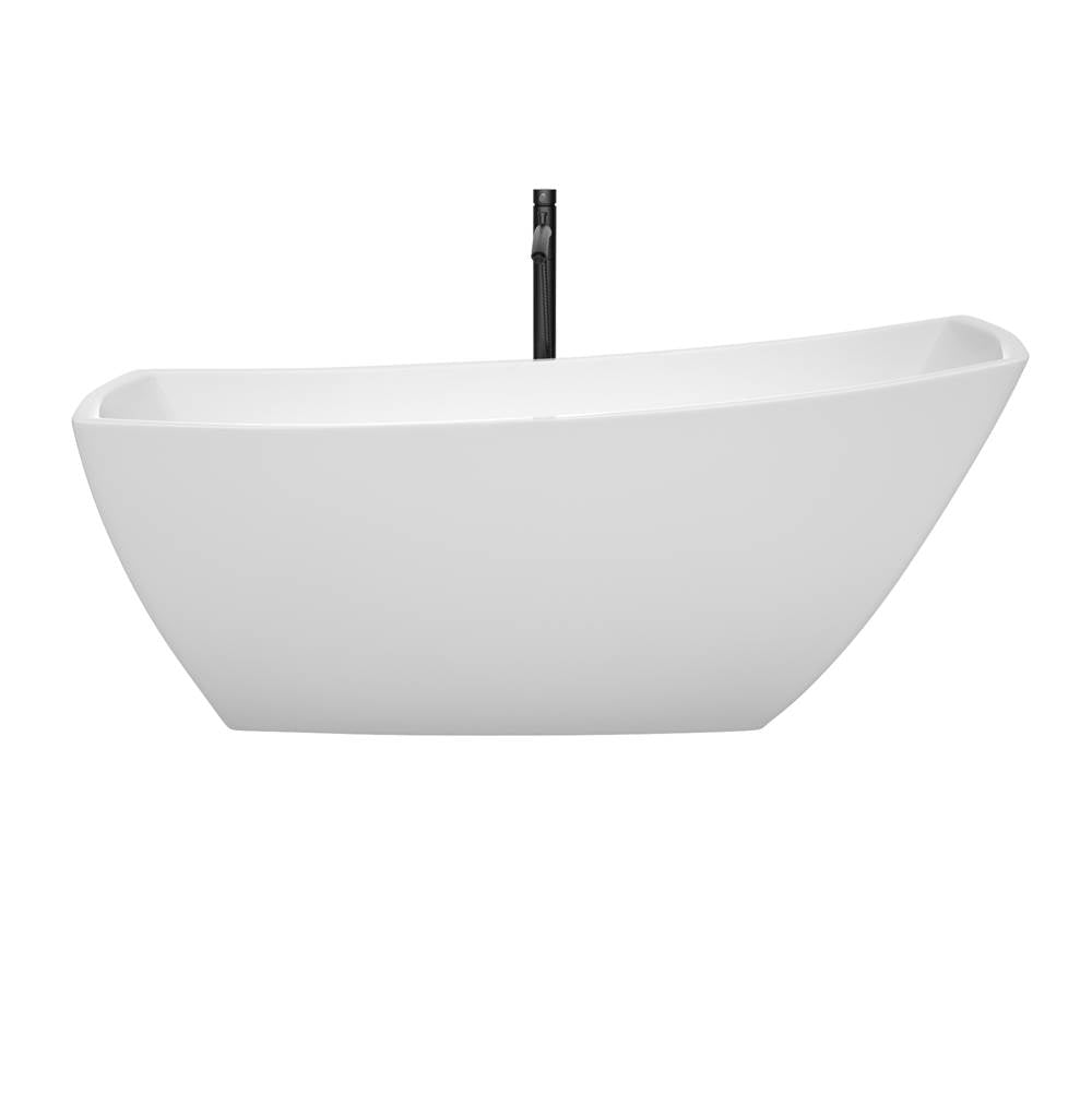 Antigua 67 Inch Freestanding Bathtub in White with Floor Mounted Faucet, Drain and Overflow Trim in Matte Black