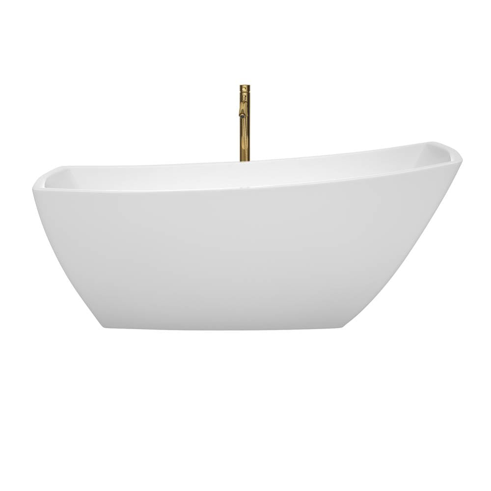 Antigua 67 Inch Freestanding Bathtub in White with Polished Chrome Trim and Floor Mounted Faucet in Brushed Gold