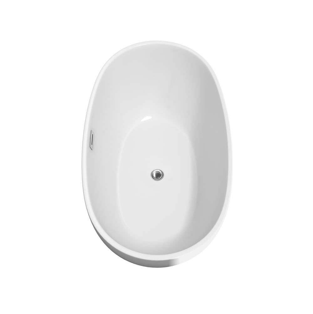 Juno 59 Inch Freestanding Bathtub in White with Floor Mounted Faucet, Drain and Overflow Trim in Brushed Nickel