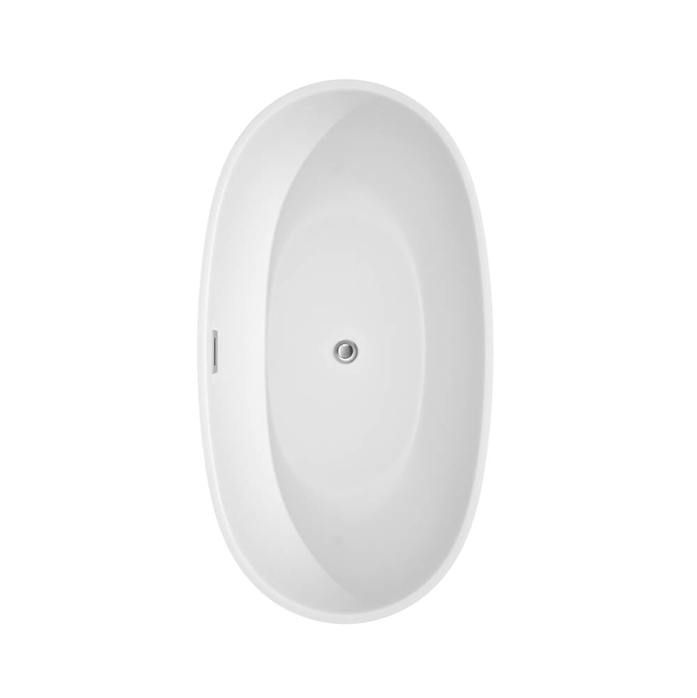 Juno 59 Inch Freestanding Bathtub in White with Polished Chrome Trim and Floor Mounted Faucet in Brushed Gold