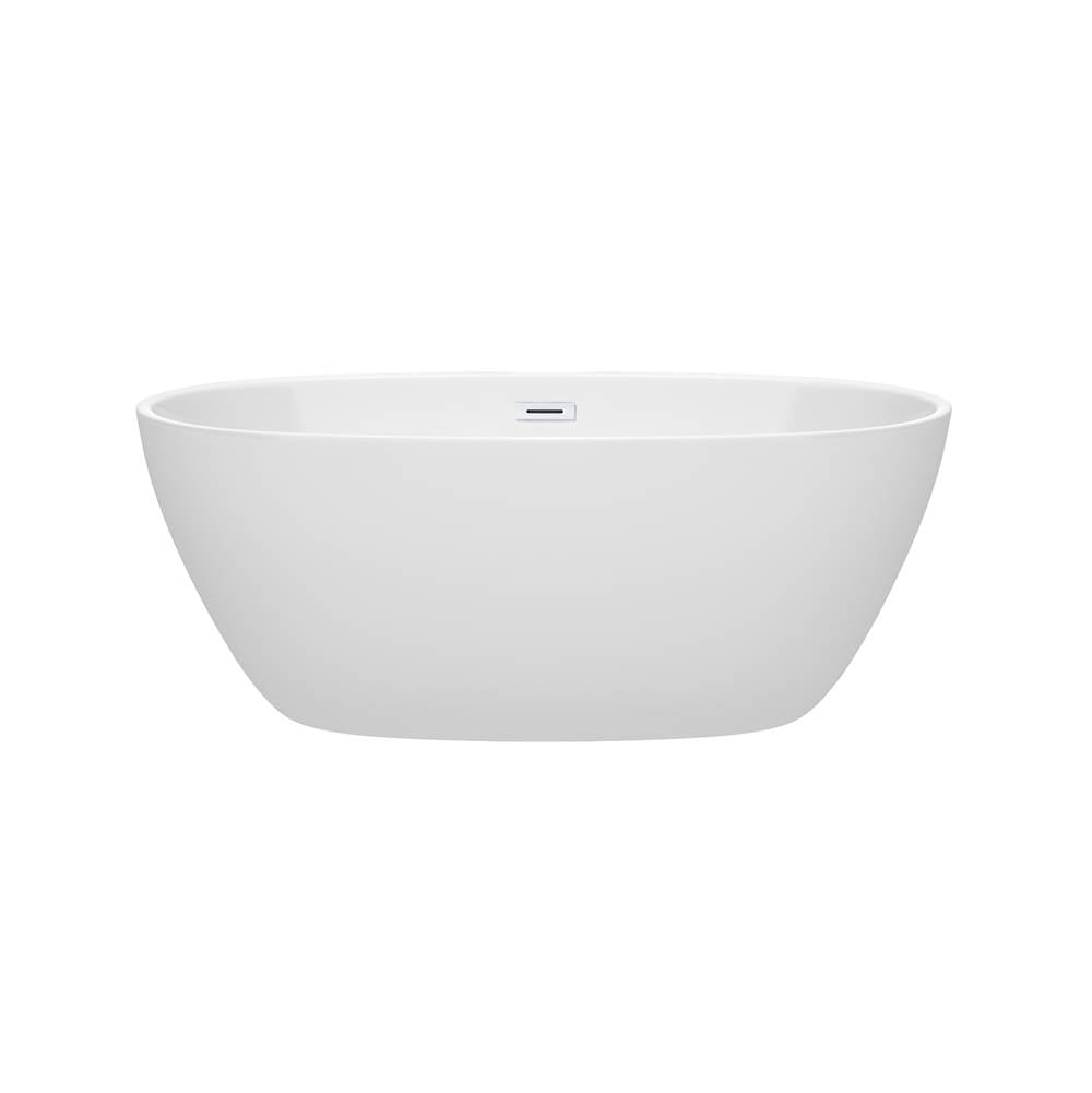 Juno 59 Inch Freestanding Bathtub in White with Shiny White Drain and Overflow Trim
