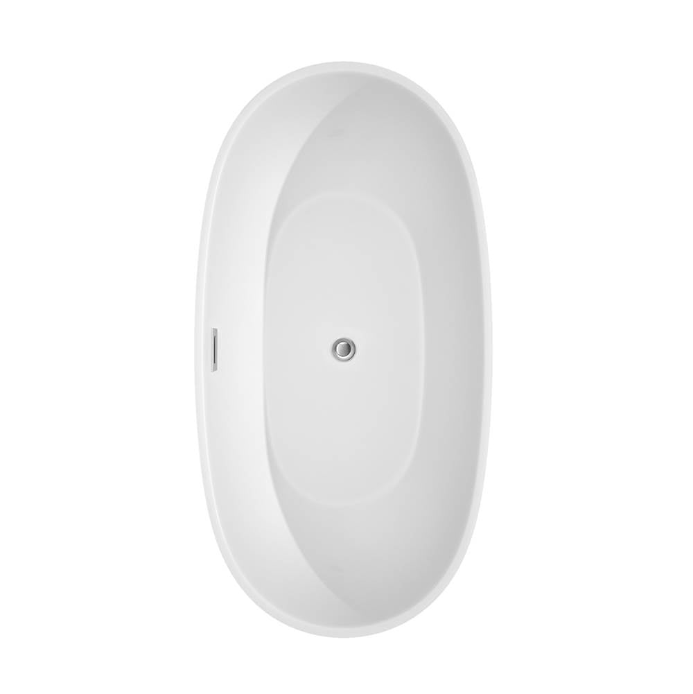 Juno 63 Inch Freestanding Bathtub in White with Polished Chrome Drain and Overflow Trim