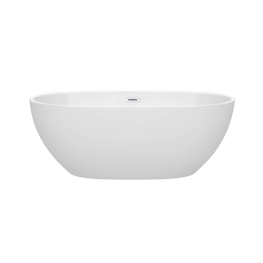 Juno 63 Inch Freestanding Bathtub in White with Shiny White Drain and Overflow Trim
