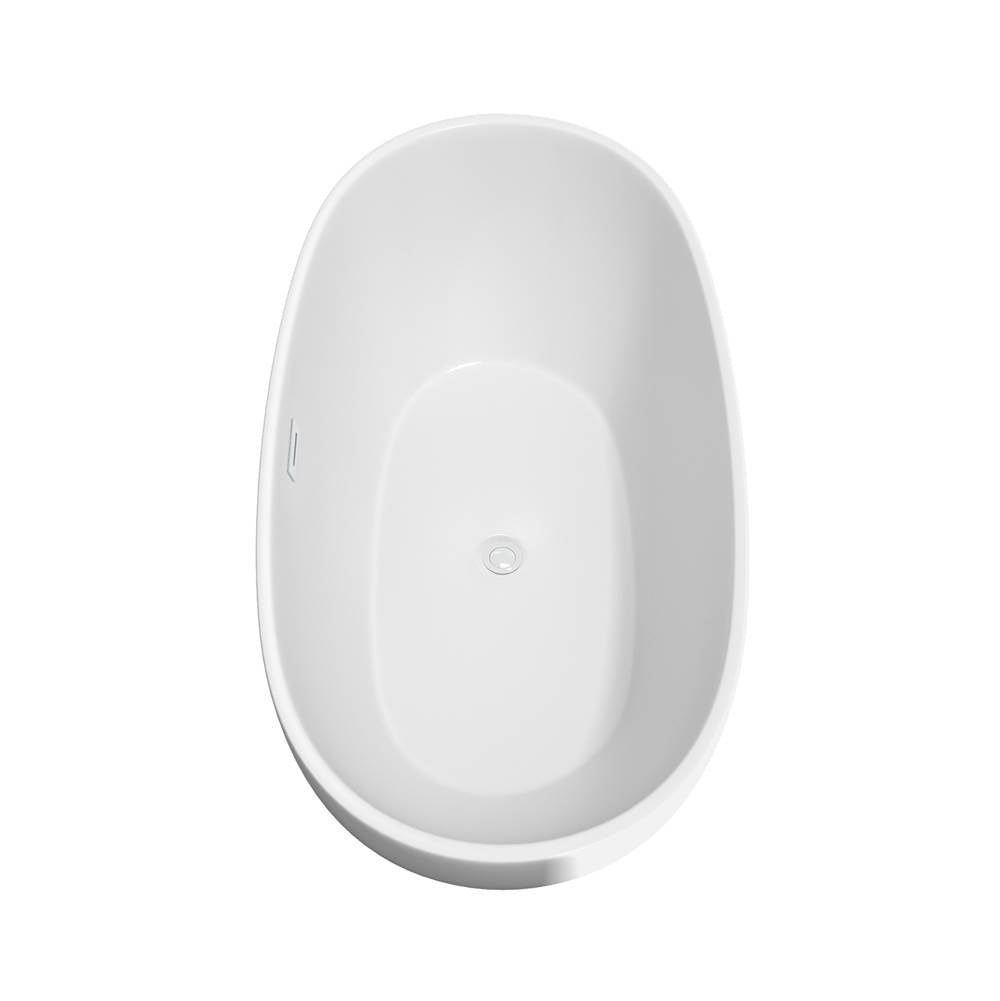 Juno 63 Inch Freestanding Bathtub in White with Shiny White Trim and Floor Mounted Faucet in Matte Black