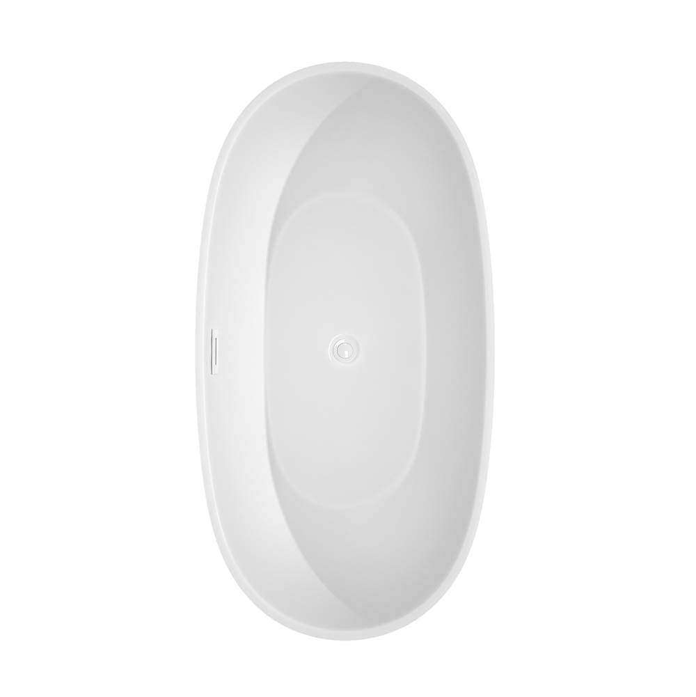 Juno 63 Inch Freestanding Bathtub in White with Shiny White Trim and Floor Mounted Faucet in Matte Black