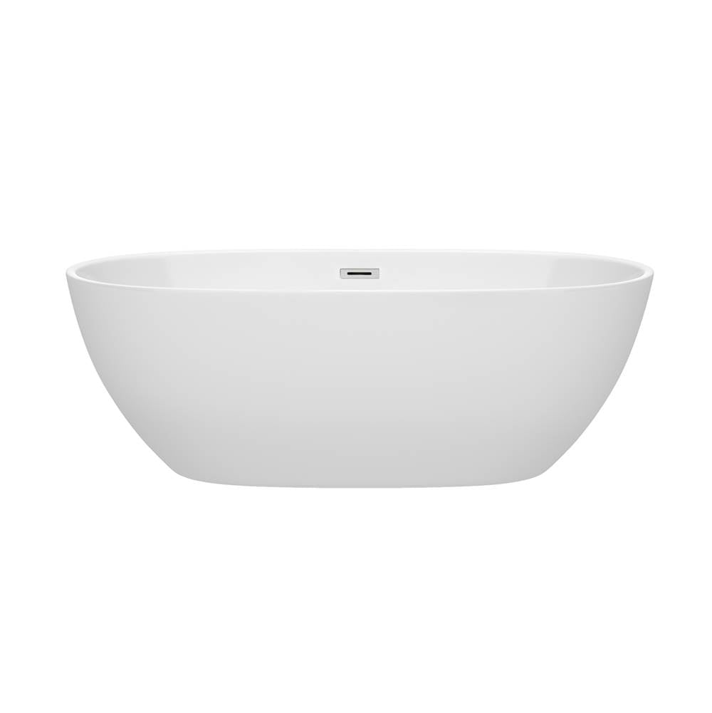 Juno 67 Inch Freestanding Bathtub in White with Polished Chrome Drain and Overflow Trim