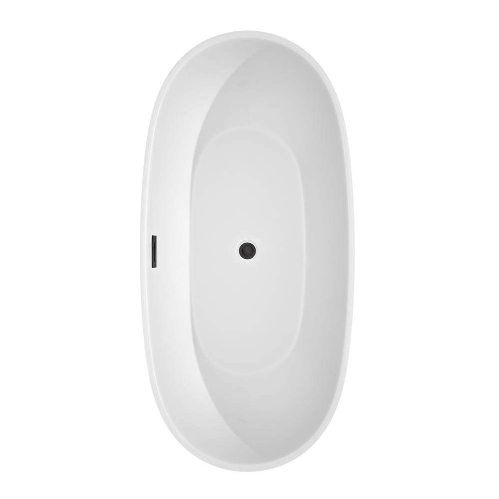Juno 67 Inch Freestanding Bathtub in White with Floor Mounted Faucet, Drain and Overflow Trim in Matte Black