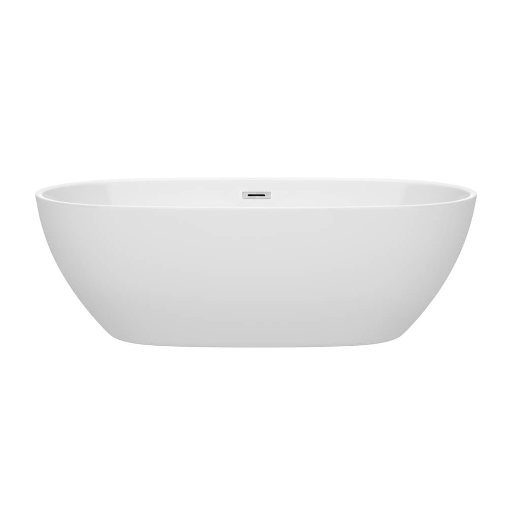 Juno 71 Inch Freestanding Bathtub in White with Polished Chrome Drain and Overflow Trim